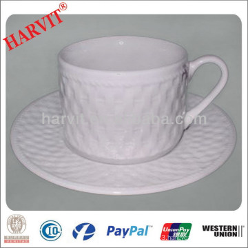 White Embossed ceramic Coffee Cup and Saucer